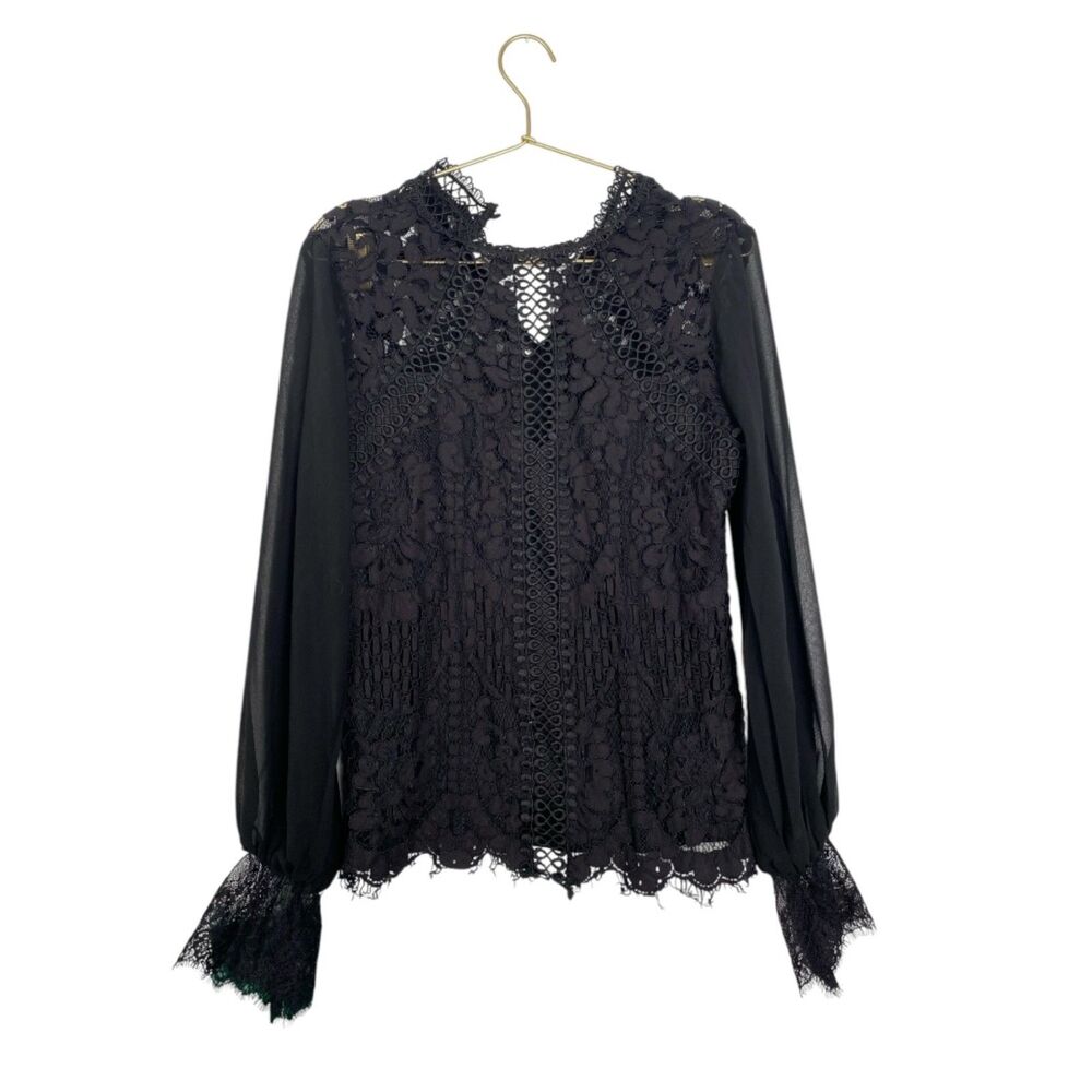 Lipsy London Black Lace Long-Sleeve Blouse – Size US 8‎ (SKU: 365)